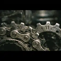 Comparativa visual de componentes de transmisión MTB 11v y 12v destacando la reducción de grosor en eslabones y piñones